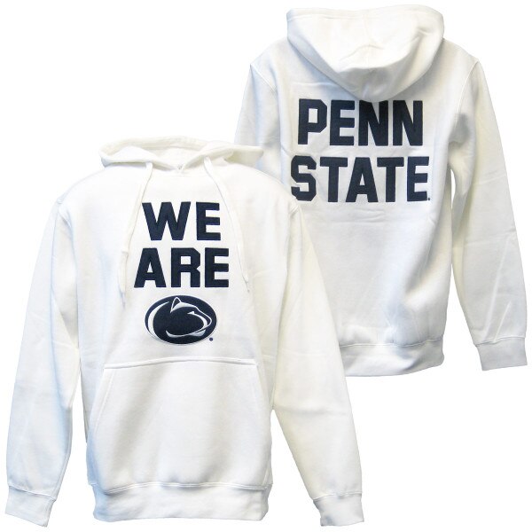 white hooded sweatshirt We Are & Athletic Logo on front, Penn State on back